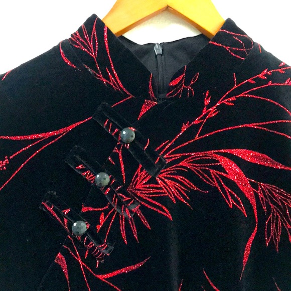 Dressbarn Collection Black Velvet Maxi Dress with Red Sparkling Floral Designs - Picture 3 of 16